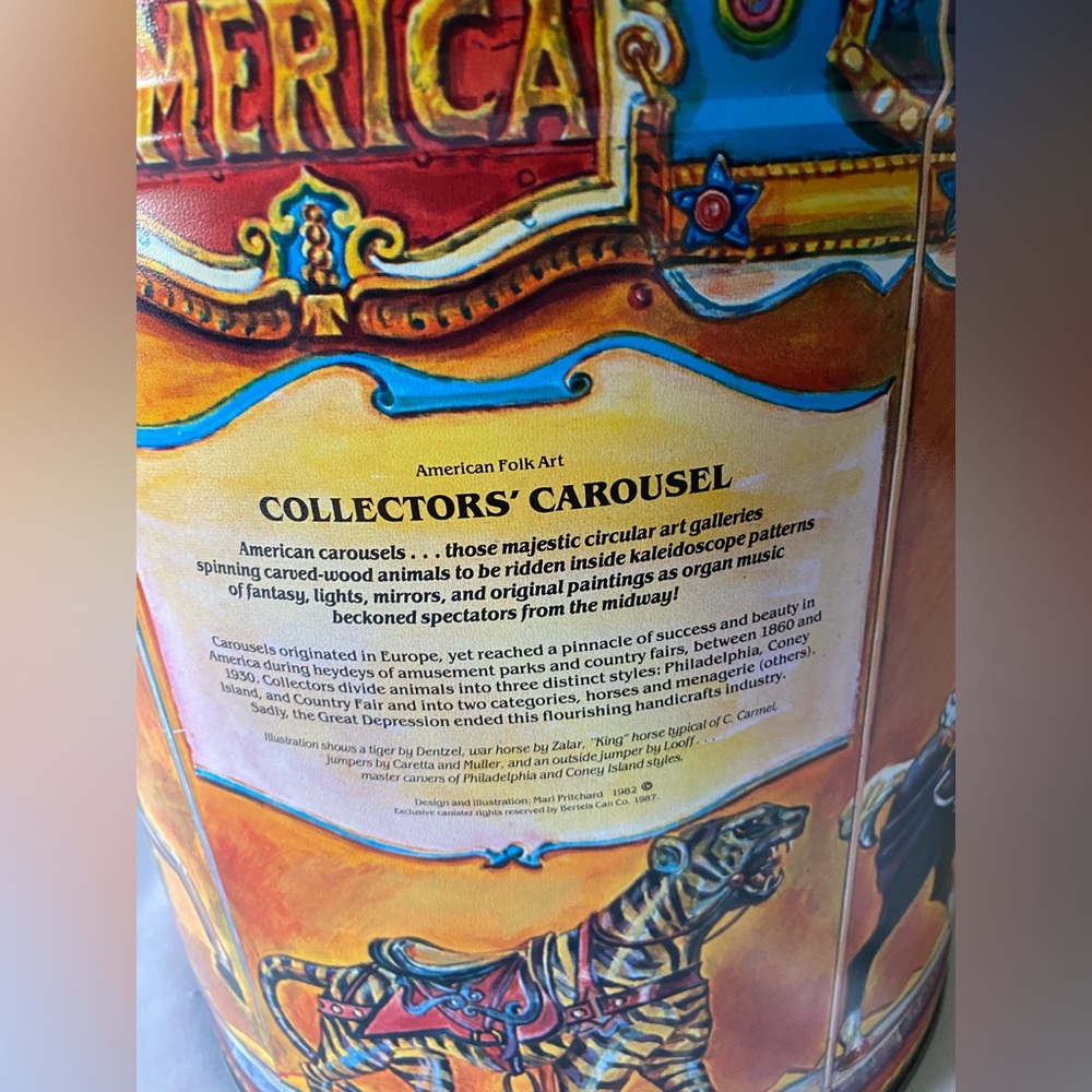 Gorgeous RARE Vintage Mari Pritchard Collector’s Carousel Bertel’s Can Co Tin - Picture 7 of 12